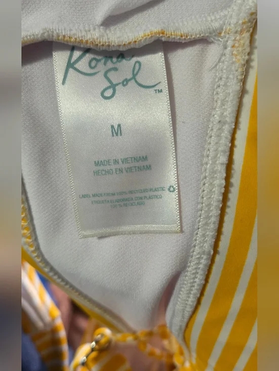 Black & White Striped Twist-Front Crop Top. Yellow & White Striped Bikini Top. - Picture 7 of 7